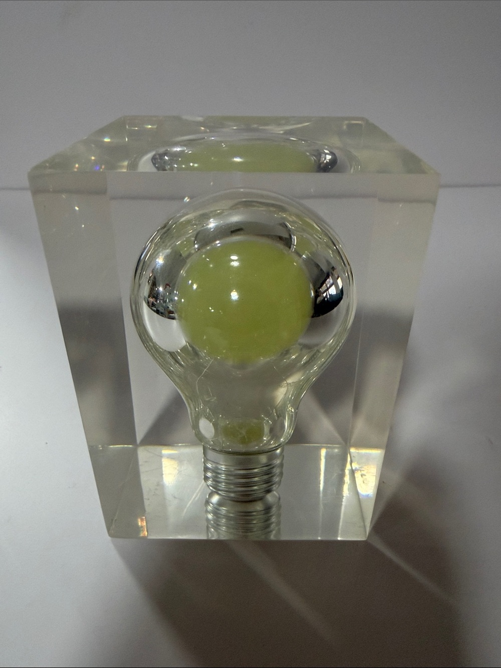 Yellow Glass Bulb Cube Sculpture - Modern Home Art